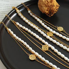 Freshwater Pearl Layered Fu Charm Bracelet