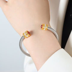Colored Cubic Zirconia Cable Cuff Bracelet