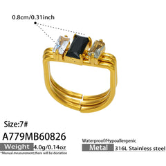 Rectangular Cubic Zirconia Three-Row Ring