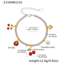 Cherry and Daisy Beaded Charm Bracelet