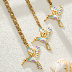 18K Gold-Plated Colored Bird Pendant Necklace
