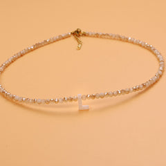 Dainty Stone Beaded Initial Necklace