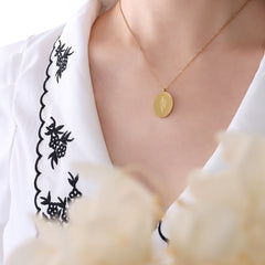 Birth Flower Oval Pendant Necklace