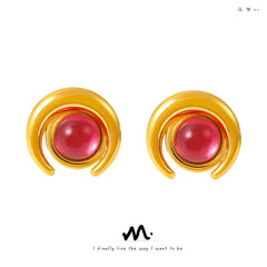 18K Gold-Plated Crescent Glass Accent Stud Earrings