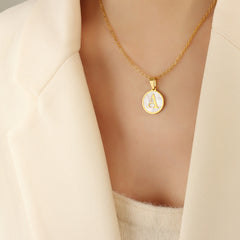 White Shell Initial Medallion Necklace