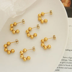 18K Gold-Plated Round Bead Hoop Earrings