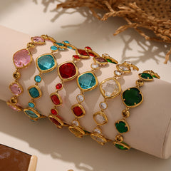 Gold-Tone Faceted Glass Link Bracelet
