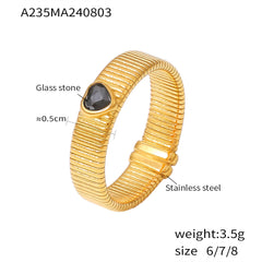 18K Gold-Plated Ribbed Heart Stone Ring