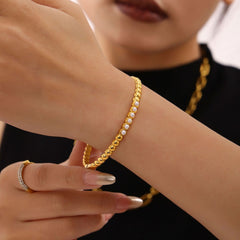 Cubic Zirconia & Pearl-Accent Clasp Bangle Bracelet