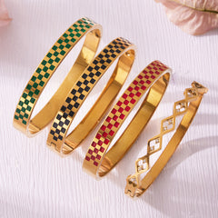 Checkerboard Enamel or Zigzag Clasp Bracelet