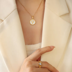 White Shell Initial Medallion Necklace