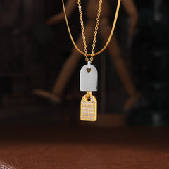 Two-Tone Stone-Accent Tag Necklace or Separate Chain