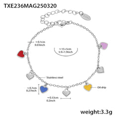 Colorful Enamel Heart Charm Necklace & Bracelet