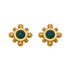 Green Stone Sunburst Stud Earrings