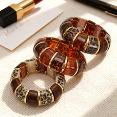 18K Gold-Plated Leopard Pattern Resin Stretch Bangle