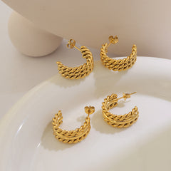 18K Gold-Plated Twisted Multi-Row Hoop Earrings