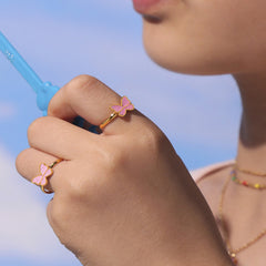 Pink Enamel Butterfly Bracelet, Ring & Earrings