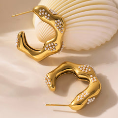 18K Gold-Plated Pearl-Accent & Enamel Hoop Earrings