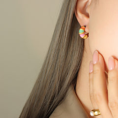 Multicolor Enamel C-Hoop Earrings