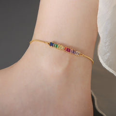 Rainbow Cubic Zirconia Sliding Anklet