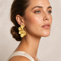 Sculptural Half-Flower Stainless Steel Stud Earrings