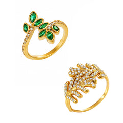18K Gold-Plated Cubic Zirconia Leaf Ring Designs