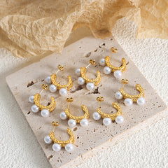 18K Gold-Plated Faux Pearl C-Hoop Earrings
