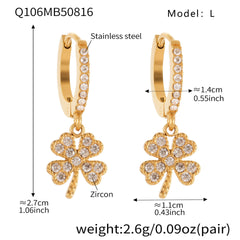 Cubic Zirconia Clover Charm Hoop Earrings