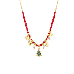 Garnet Bead Holiday Tree Charm Necklace