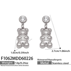 Cubic Zirconia Teddy Bear Drop Earrings