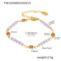 18K Gold-Plated Cubic Zirconia Pearl-Look Necklace or Bracelet