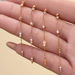 18K Gold-Plated Long Cubic Zirconia Chain Earrings