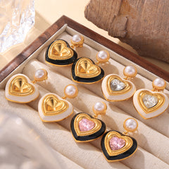 Heart-Shaped Glass Accent Drop Earrings