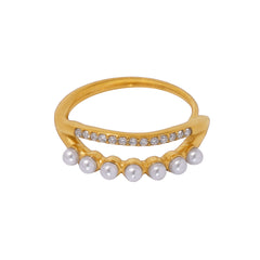 18K Gold-Plated Pearl-Look Cubic Zirconia Ring