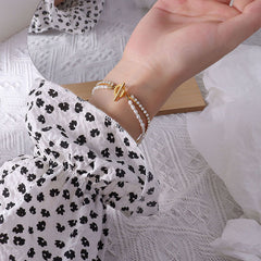 Freshwater Pearl & Cubic Zirconia Double-Layer Bracelet