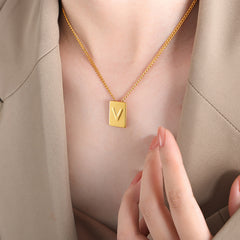 Gold-Tone Square Initial Pendant Necklace