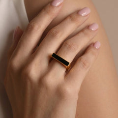 18K Gold-Plated Rectangular Enamel Ring