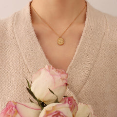 18K Gold-Plated Textured Round Pendant Necklace