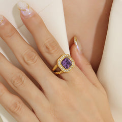 Purple Cubic Zirconia & Green Glass Statement Rings