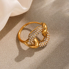 18K Gold-Plated Interlocking Cubic Zirconia Open Ring