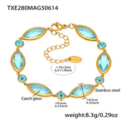 18K Gold-Plated Marquise Glass Link Bracelet