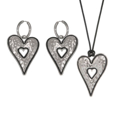 Textured Heart Cord Necklace or Hoop Earrings