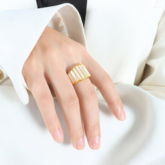 Gold-Tone White Shell Wide Band Ring