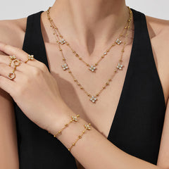 Cubic Zirconia Floral Necklace, Bracelet, Earrings & Ring
