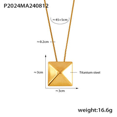 18K Gold-Plated Pyramid Square Pendant Necklace