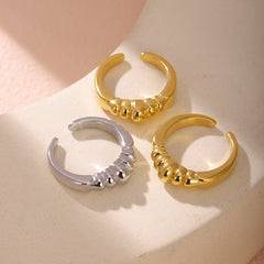 18K Gold-Plated Sculptural Ridged Open Ring
