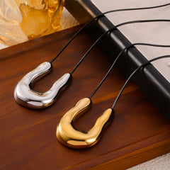 Sculptural U-Pendant Cord Necklace