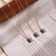18K Gold-Plated Lapis Lazuli Pendant and Layering Chain