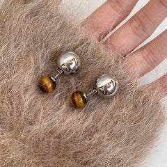 Daphne Vintage-Inspired Tiger-Eye Sphere Stud Earrings