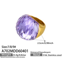 18K Gold-Plated Faceted Glass Statement Ring